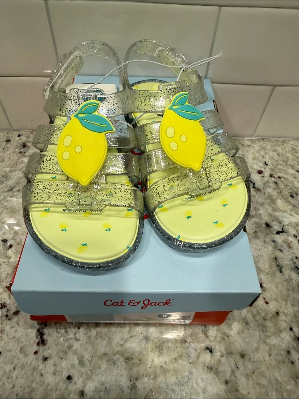 Cat & Jack Yellow Glitter Lemon Jelly Sandals for Kids Size 9 NWT